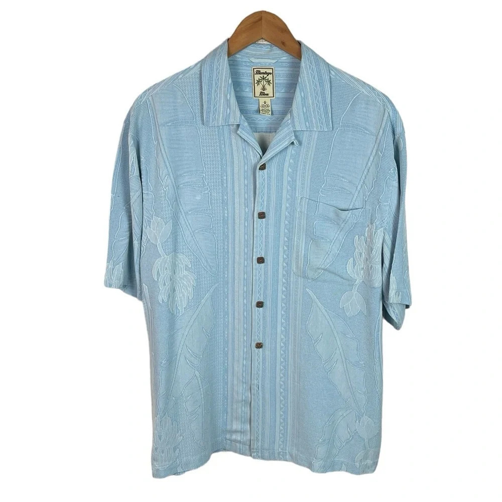 BF1273 Men’s Montego Mon 100% Silk Pigment Dyed Casual Beach Button Shirt M
